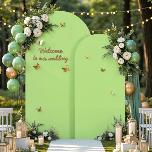 Image of Sage Green Arch Cover 2 Set-7.2 and 6ft Arch Backdrop Cover Spandex Fitted Wedding Arch Stand Covers for Birthday Party Baby Shower Bridal Shower Wedding Reception Banquet Photo Background Decorations