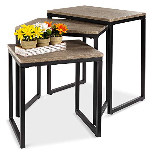 Best Choice Products 3-Piece Modern Stackable Nesting Coffee Accent End Table Furniture Set for Living Room, Office w/Water-Resistant Tabletop, Lightweight Design - Brown