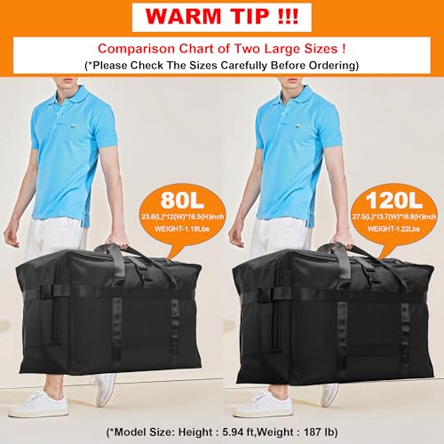 80L Foldable Travel Duffle Bag for Men and Women - Large Collapsible Duffel Bag - Waterproof Overnight Weekender Bag for Travel, Moving2