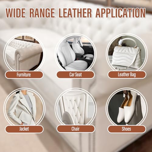 White Leather Repair Kit for Furniture, Couch, Car Seats, Vinyl and Leather Repair Kit for Sofa, Jacket and Purse, Restores Faux, Artificial, Genuine Pleather & Any Material, for Scratch, Tears, Holes