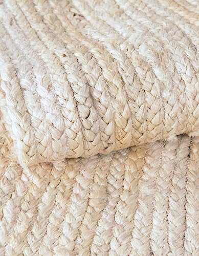 Image of Unique Loom Braided Jute Collection Area Rug - Dhaka (5' 1 inch x 8' Oval, White)
