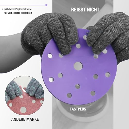 50 Stück 15 Loch Schleifpapier 150 mm Klettverschluss 240 Körnung Schleifscheiben Keramik Schleifpapier Exzenterschleifpapier für Automobil und Holzbearbeitung