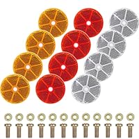 GOWTX 12 Stück Rund Rückstrahler in 3 Farben, Ø60mm Katzenaugen Seitenstrahler Anhänger, Runde Reflektoren zum Anschrauben, Anschraubbar Katzenauge Seitenstrahler für Pkw LKW(Orange Weiß Rot)