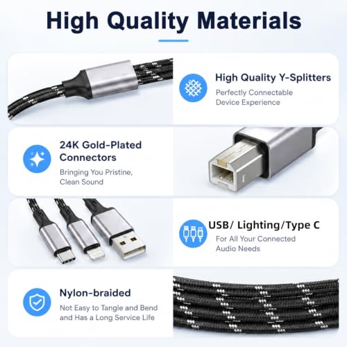Image of Verilux 3 in 1 Printer Cable USB C USB A and 8 Pin to USB B Cord
