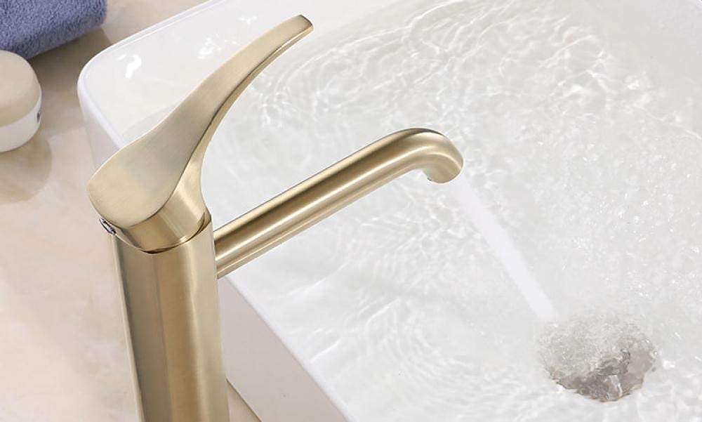 Robinet De Salle De Bain Or Brossé, Laiton, Haut, Pour Vasque, Avec Bonde Pop-up, AZ3002H-G