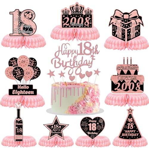 Decorazioni da tavola per 18° compleanno, per ragazze, 10 pezzi, oro rosa, a nido d'ape, centrotavola per ragazzi, ragazze, uomini, donne, 18 anni, per feste di diciotto anni