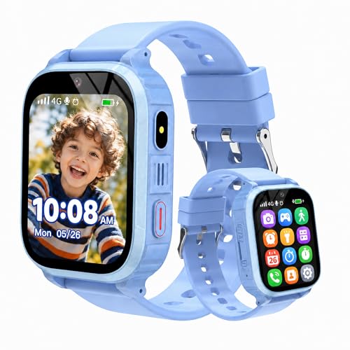 Montre Connectée Enfant 4G avec GPS et Appel Vidéo, Montre Téléphone Enfant avec SOS, Localisation en Temps Réel, Mode Classe, Appareil Photo, Jeux,...