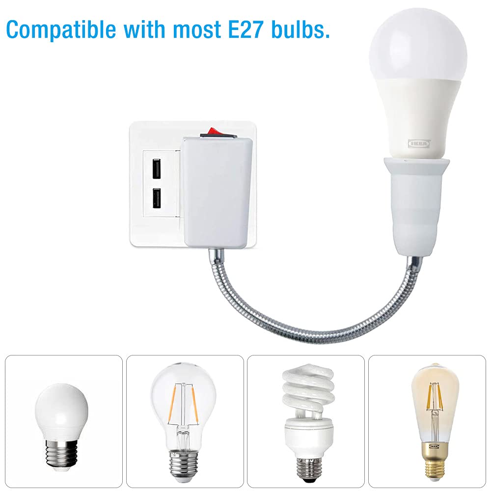 Portalampada E27 Con Interruttore E Telecomando - Luce A Spina, Orientabile 360° - Bianco - Foto 11