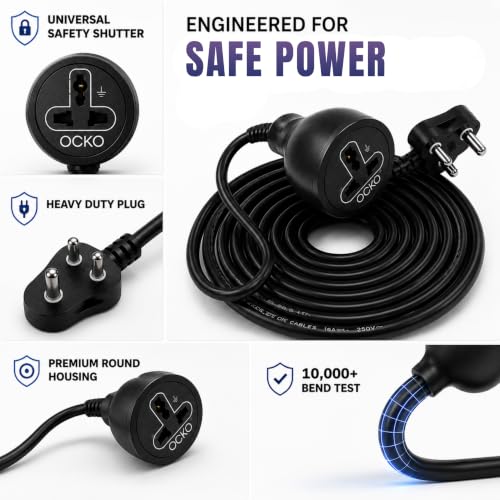 Image of Ocko 3 Meter 3 Pin Heavy Duty Extension Cord | 10A 1500W Power Cable with Male to Female Socket for Indoor & Outdoor Use, Home Appliances, Electronics, Power Tools & Daily Utility