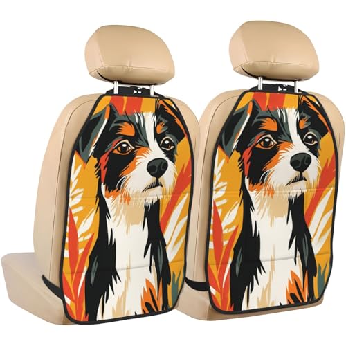 Cute Dog Car Seat Back Kick Protectors,2 Pack Kick Mats with Storage Pockets for Vehicles to Protect from Dirt Mud Scratches