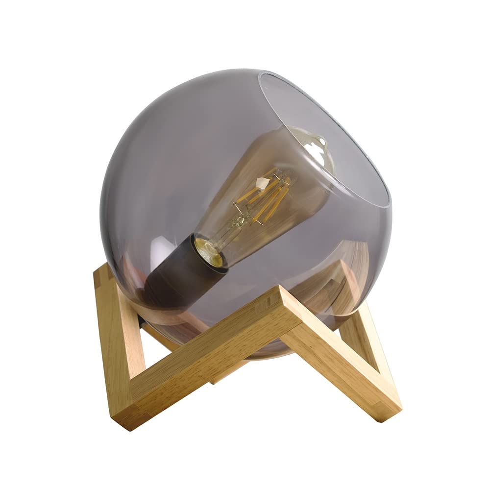 Minisun 4W Led Filament Included | Modern Smoked Effect Glass Globe Bedside Table Lamp On A Wooden Frame Base | Table Lamps, Home Décor & Improvement Essential | Includes Bulb [2700K Warm White] Size 1