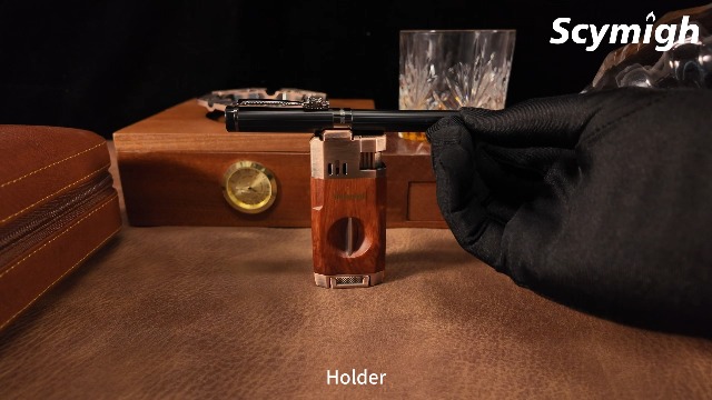 Encendedor antorcha recargable con cortador y llama dual miniatura 7