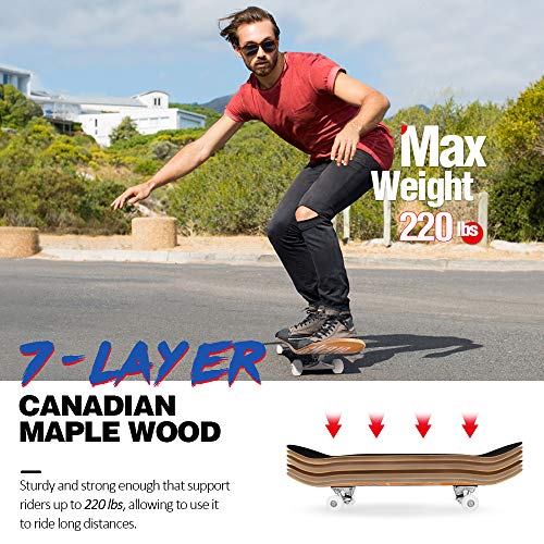 Beleev Skateboards For Beginners, 31 Inch Complete Skateboard For Kids Teens Adults, 7 Layer Canadian Maple Double Kick Deck Concave Cruiser Trick Skateboard (Yellow) #TOP1