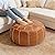 Thgonwid Unstuffed Handmade Moroccan Round Pouf Foot Stool Ottoman Seat Faux Leather Large Storage Bean Bag Floor Chair Foot Rest for Living Room, Bedroom or Balcony (Brown)