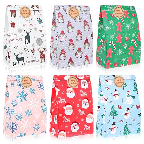 30Stk Geschenktüten Weihnachten, Kleine Weihnachtspapiertüte mit 30 Aufkleber für Befüllen Schokolade Süßigkeiten Adventskalender Tasche Partytüten Weihnachtstüten