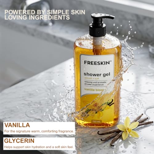 Image of Freeskin Vanilla Bloom Shower Gel Smooth + Soft | Nourishing & Moisturizing Body Wash with Soothing Vanilla Fragrance | Gentle, Paraben-Free & Cruelty-Free Formula | For All Skin Types - 750ml
