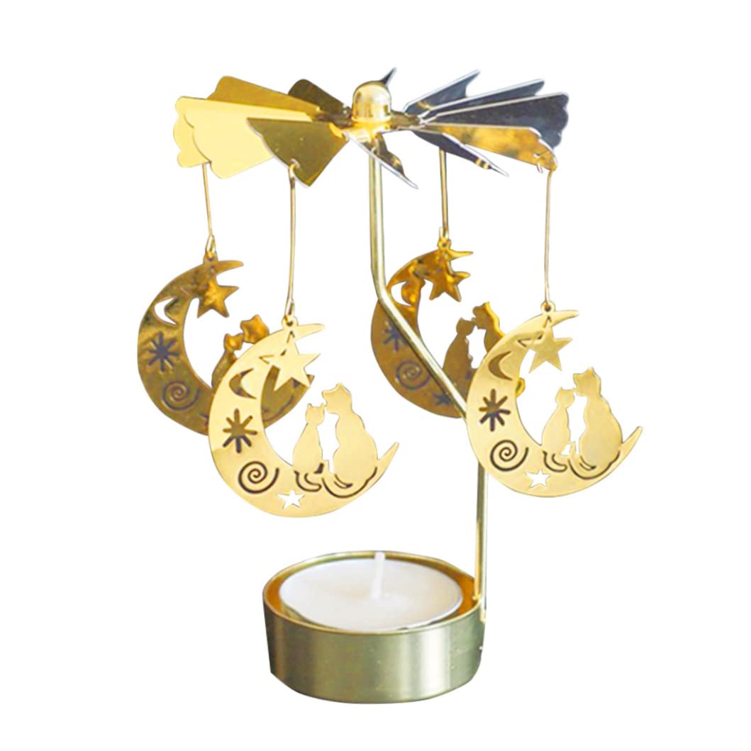 candle spinner, Spinning Candle Holders Cat on Moon Rotating Tea Light Holder Candlestick for Christmas Wedding Decor
