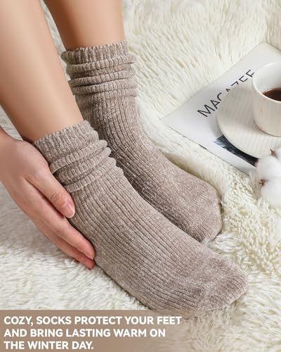 Shihanee 3 Pairs Women Cozy Chenille Socks Fluffy Crew Casual Home Warm Winter Boot Sock for Women Gift4