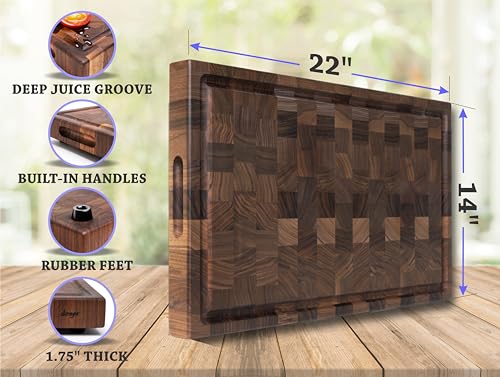 Tabla de cortar artesanal reversible de madera de nogal con ranura para jugos, patas antideslizantes y asas integradas (55.88 cm x 35.56 cm) miniatura 6