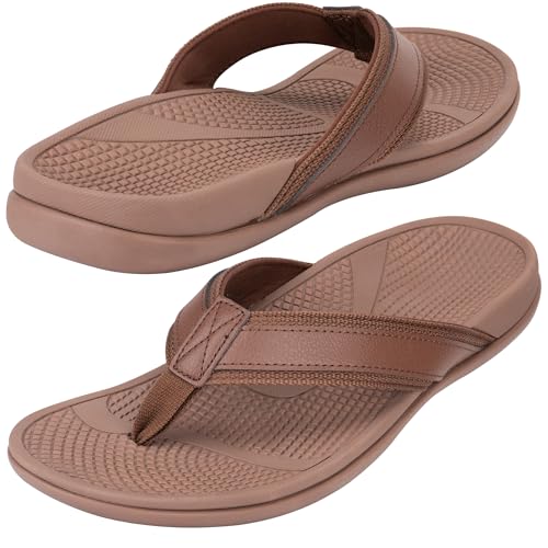 Thearches Men's Flip flops Orthotic Arch Support Toe-Post Sandals, Recovery Supportive Thong Flip flop for Plantar Fasciitis Heel Spur Flat Feet Pain Relief, Non-Slip Comfort Walking Sandal,Brown 8