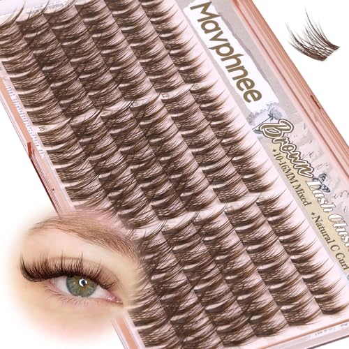 Anime Cluster Lashes Brown Cluster Eyelash Extensions Fairy Eyelash Clusters Wispy Lash Clusters Dark Brown Individual Lash C-Curly Lash Extension Spiky Manga DIY Eyelashes Pack (108Pcs 10-16MM)
