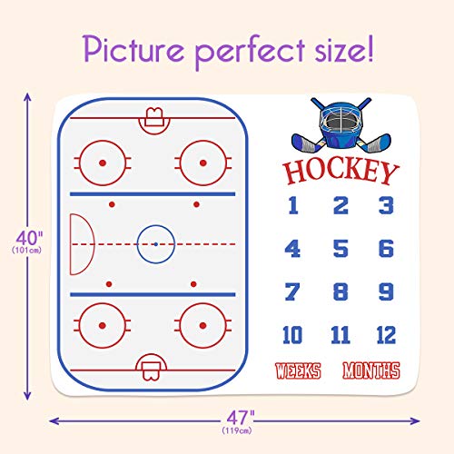Image of Baby Age Milestone Blanket, Hockey Stadium Blanket for Nursery, Baby 1-12 Months Growth Chart, Includes 4 Frame and 1 Headband 47 inchx40 inch BTLSPH298
