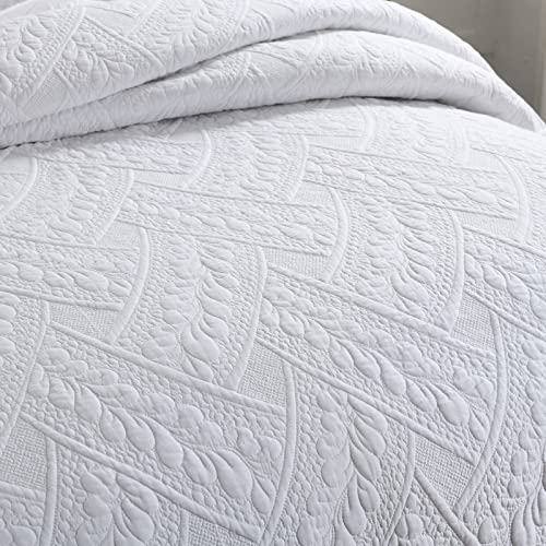 Brandream White Quilts Cotton Queen Size Comforter Set Luxury Matelasse Bedspread Coverlet Set 3-Piece #TOP4