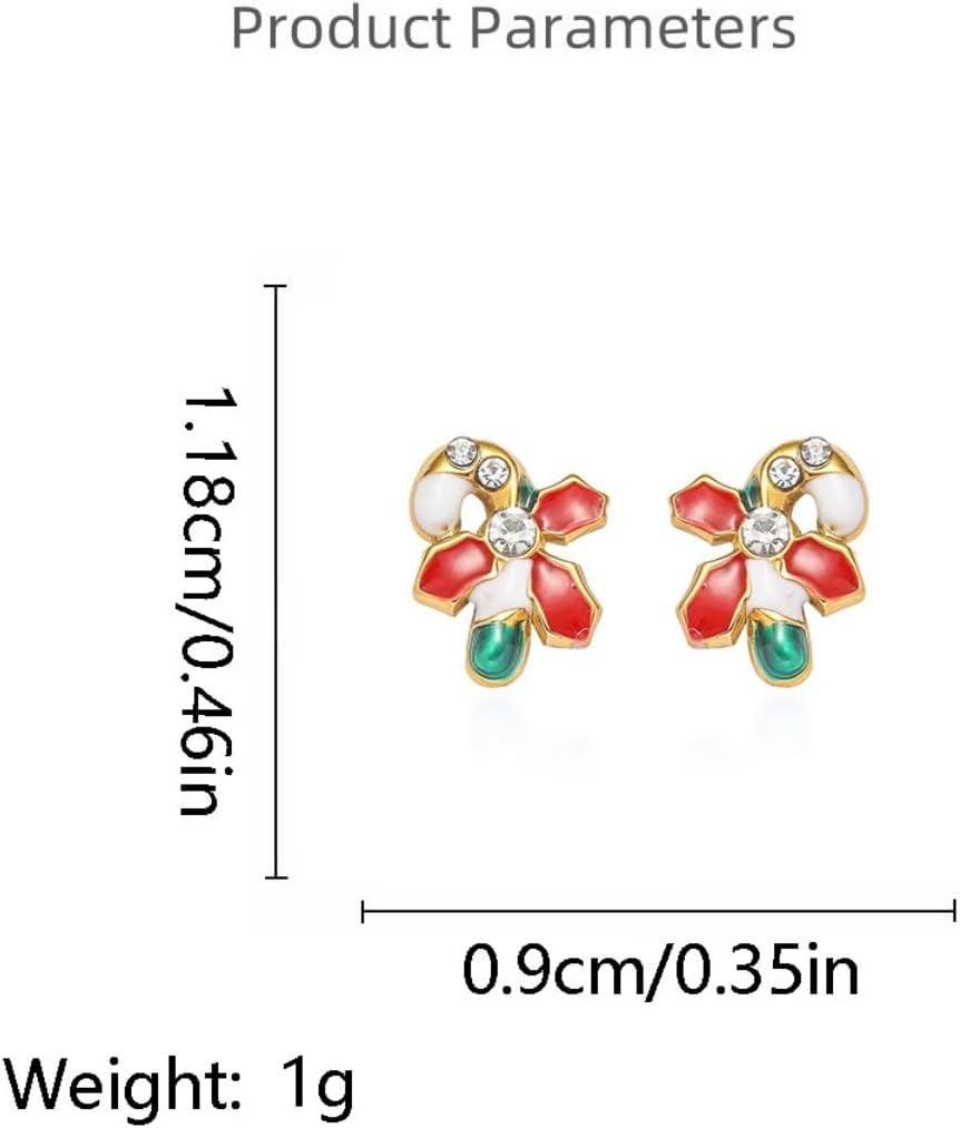 Kokoma Candy Cane Stud Earrings for Women Cubic Zirconia Enamel Earrings Cute Christmas Cartilage Studs Winter Holiday Xmas Ear Jewelry - Image 5