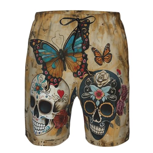 Sugar Skulls Butterfly Print Stylish Beach Shorts Swim Trunks Lightweight Breathable Summer Outdoor Activities4