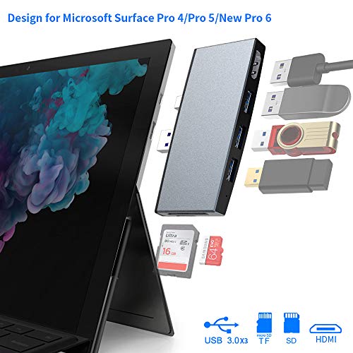 Surface Pro USB Hub Adapter Docking Station, USB 3.0 HDMI Adapter, Rocketek 6-in-1