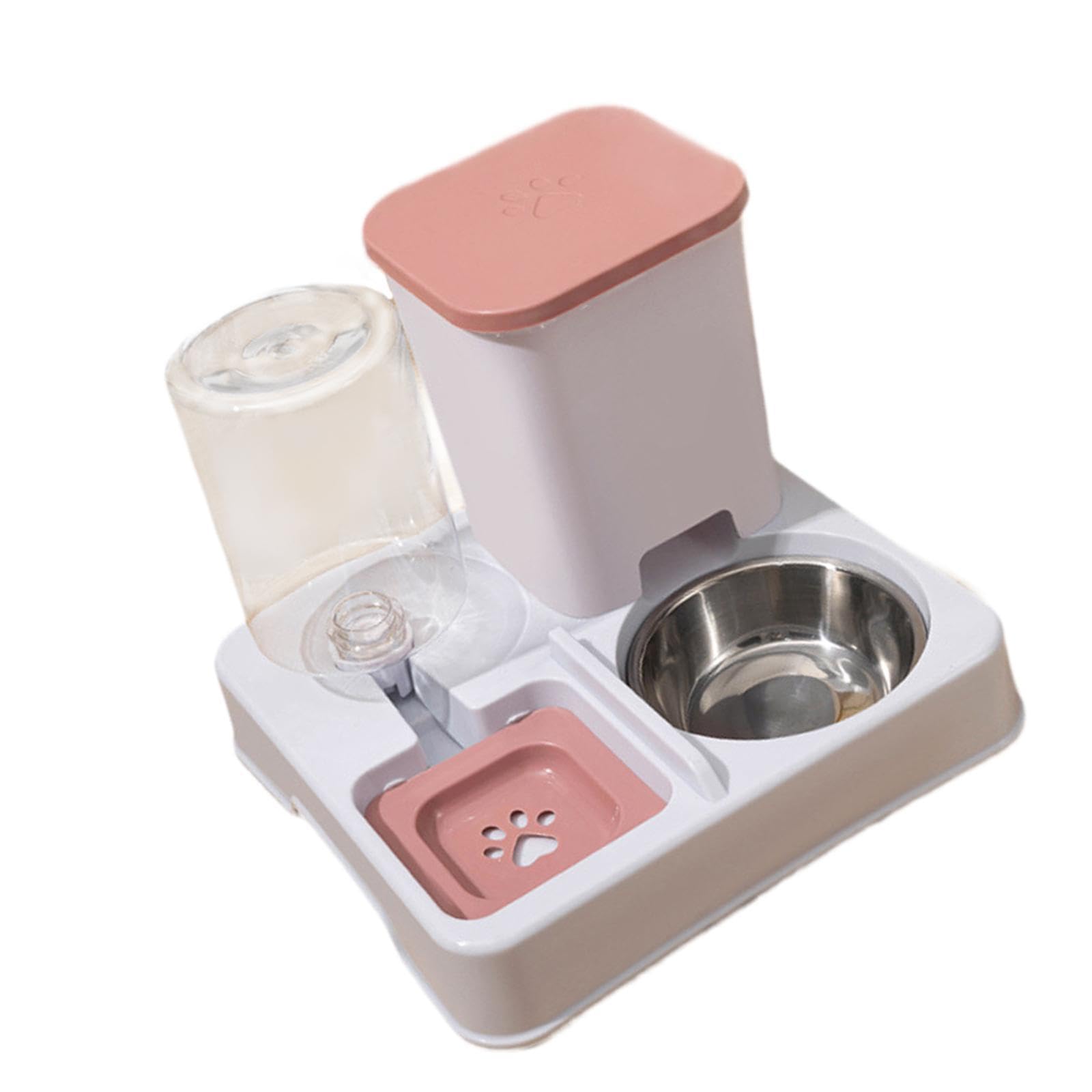 Automatischer Futterautomat für, 2 in 1 Futter Und Tränkeset, Stabile Basis, Futtergerät, Fress Und Trinknapf für, Kaninchen, Welpen, Rosa Weiß