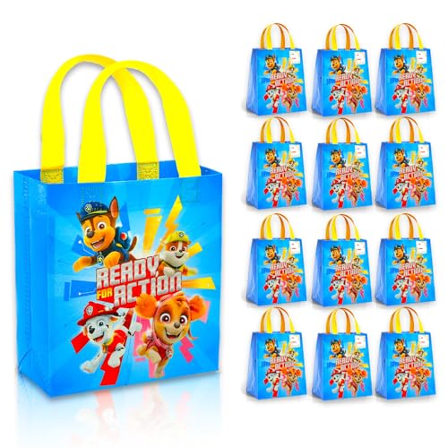 Paw Patrol Party Favor Bags Set – 12 Pack of 8' Goodie Bags for Kids Bulk Reusable Mini Totes | Paw Patrol Birthday Party Supplies
