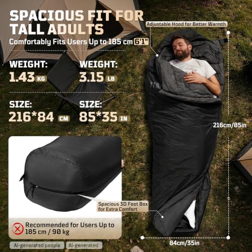 Saco de Dormir Momia para Adultos, 34-43°F, 3 estaciones, Para Clima Frío miniatura 2