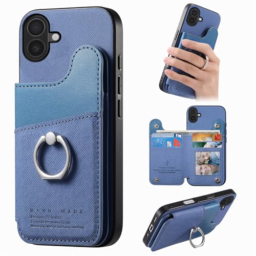 For iPhone 16 Plus �P�[�X �蒠�^ �A�C�t�H��16�v���X �J�o�[ �w�ʃJ�[�h���[&�X�^���h�@�\�t�� 360�x��]�����O ���z�^ �ϏՌ� TPU�S�ʕی� �yRFID�u���b�L���O/PU���U�[�z�u���[