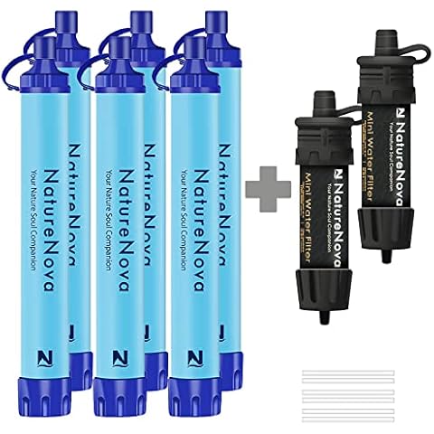 Personal Water Filter Straw Outdoor Portable Filtration (6pack) with Mini Water Filter Portable Emergency Water Filtration（black, 2pack) Cover