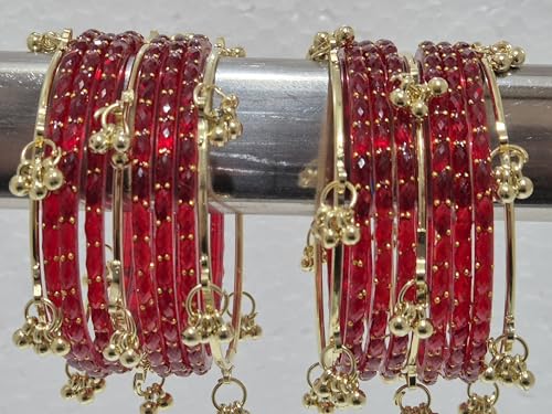 Image of kashmiri ghangharoo glass bangle Set For Women And Girls | Light Weight Bangles | Traditional Transparent Fancy Glass Chudi Set for Wedding, Party (18 Bangles)