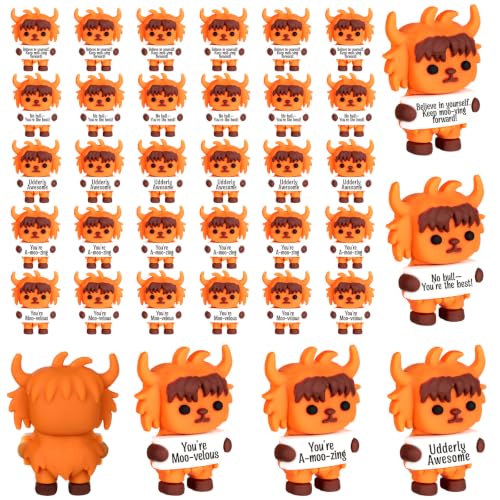Kathfly 30 Pcs Mini Highland Cow Figure Positive Employee Appreciation Gift