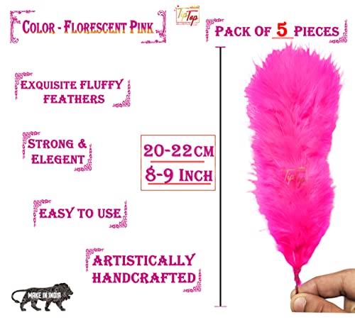 Image of Fluffy Natural Dyed Feather Kalgi Kalangi Stick for Craft (7-8 Inch) (Florescent Pink, Pack of 5 Pcs)