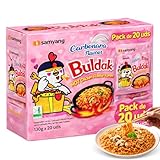 Ramen con fideos salteados con pollo picante Samyang Buldak, Hot Chicken Ramen Carbonara, Hot chicken ramen instantáneo muy rico y picante, Sabor a carbonara, Pack 20 paquetes de 130g cada uno