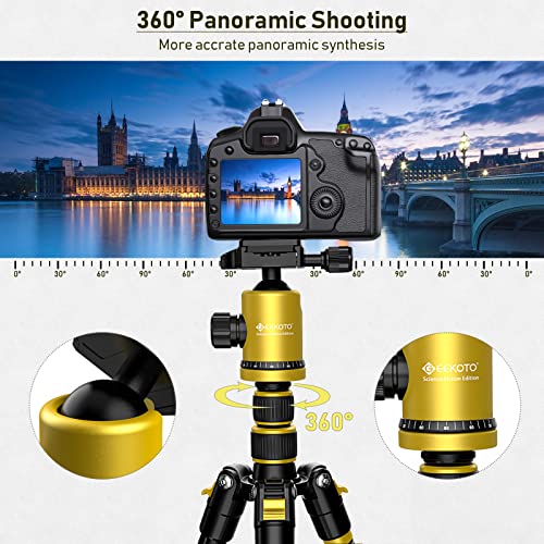 [Limited Edition] Geekoto 77'' Tripod-Camera Tripod For Dslr-Compact Aluminum Tripod With 360 Degree Ball Head Loads Up To 17.6Lbs For Travel And Work(Yellow) #TOP3
