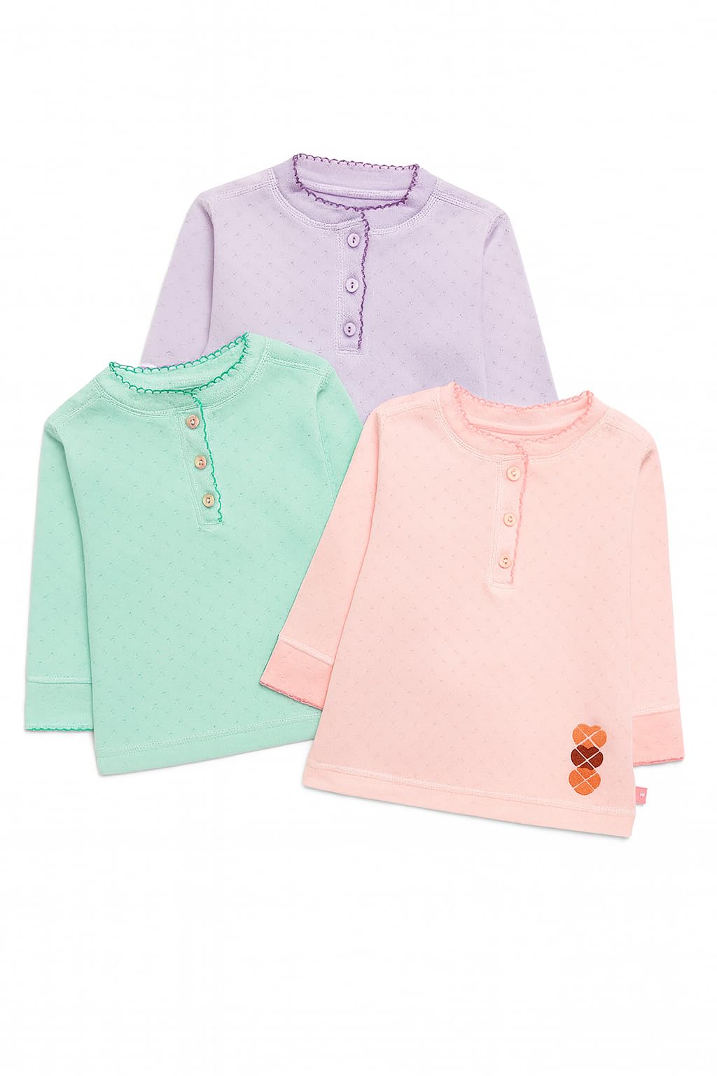 TuddyBuddy Baby Girl's Top (Peach, Purple & Teal_3-6 Months)