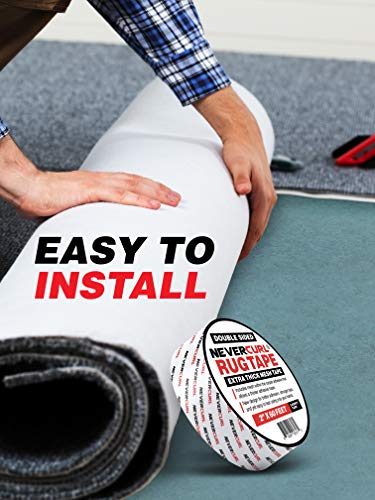 Iprimio Nevercurl Double Sided Extra Thick Rug Tape With Mesh Fabric - 2" By 60 Feet Roll - Anti Slip Non Skid Gripper Tape For Rugs #TOP2