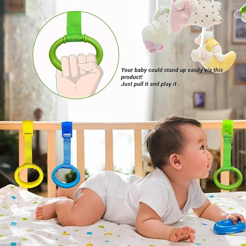 codree 4 pcs baby playpen pull up rings- baby crib pull up rings- baby walking exercises assistant rings- baby bed stand up rings baby cot hanging rings for infant baby toddler