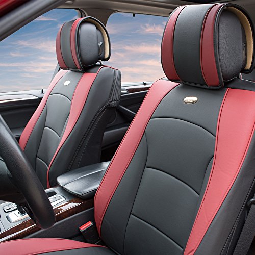Image of FH GROUP Front Set Faux Leather Car Seat Cover Cushions for Low Back Seat, Universal Fit, Airbag Compatible Seat Cover for SUV, Sedan, Van, Burgundy