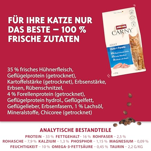 animonda Carny Adult Huhn + Forelle (1,75 kg), Adult Trockenfutter für ausgewachsene Katzen, Katzenfutter ohne Getreide und Zucker, Katzentrockenfutter mit 65 % Fleisch und Fisch