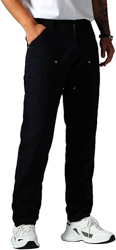 Miniatura 4 de Plaid&Plain Pantalones de carpintero rectos para hombre, sarga utilitaria con doble rodilla, pantalones de trabajo para pintores