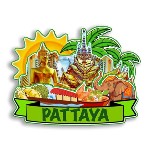 Quwsne Refrigerator Magnet for Pattaya Thailand City Travel Souvenir 3D Handmade Wooden Home Decoration Landmark Decorative Fridge Sticker Tourist Collection Gift 2790