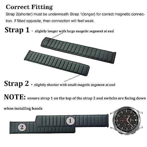Image of LKEITY Magnetic Leather Bands for Samsung Galaxy Watch 6 5 /4(40mm 44mm),Watch 6 Classic (43mm /47mm) Watch 5 Pro 45mm,Watch 4 Classic 42mm 46mm,Active 2 Watch Band,20mm Strong Magnet Loop Wristband Men