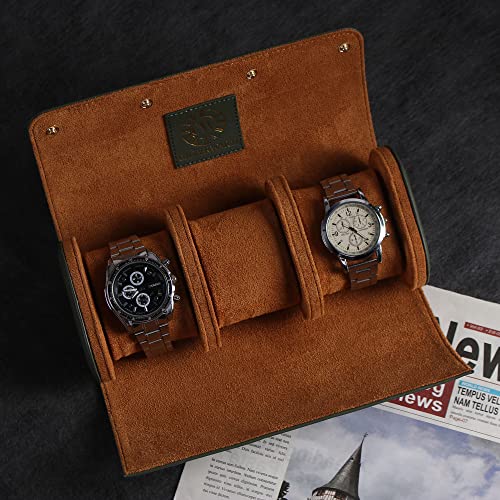 Image of Genuine Napa Leather Watch Roll Travel Case for 3 Watches - Travel Watch Rolls and Leather Watch Display Cases with Velvet Interior - Watch Storage Organizer Men's