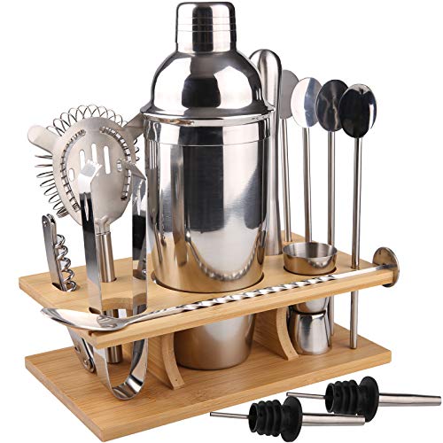 MOOING Juego de coctelera Coctelera de 750 ml,Coctelera para Cócteles de Acero Inoxidable, 14Pcs Profesional Cocteleria Juego de Herramientas de Barra,para Bar, Hogar Mezclar Bebidas